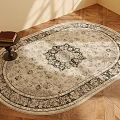 Classic Square Carpet With Intricate Medallion Pattern And Border On Wooden Floor