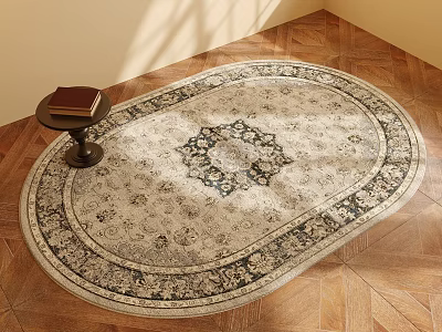Classic Square Carpet With Intricate Medallion Pattern And Border On Wooden Floor 3d model