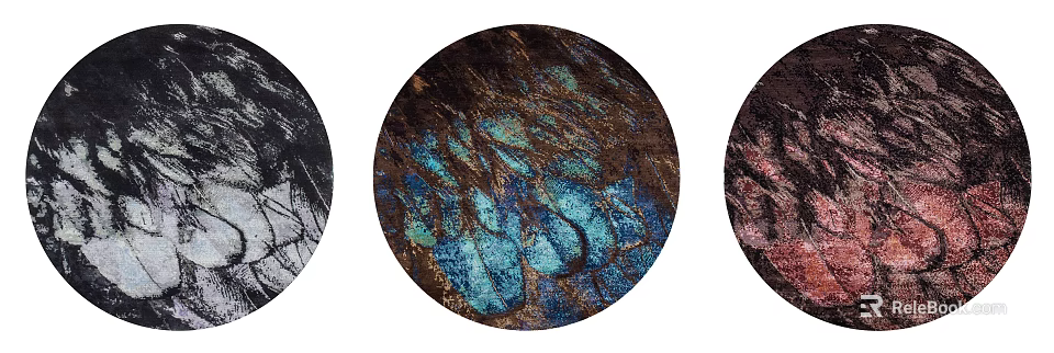 Stylish Round Area Rugs With Blue Brown Abstract Patterns For Home Decor 3d model