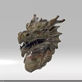 Detailed Mythical Dragon Head Sculpture With Intricate Carving And Artistic Texture