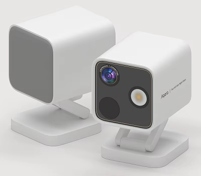 Smart Home Security Camera With White Design Stand And HD Surveillance Lens 3d model