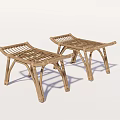 Modern Wooden Rattan Stools With Woven Design And Simple Home Style