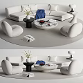 Modern Minimalist Sofa And Coffee Table Set With Accent Chairs Vase Books And Floor Lamp