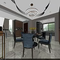 Modern Elegant Dining And Living Space With Marble Floor Round Dining Table And Stylish Chandelier