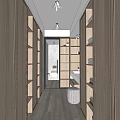 Modern Walk In Closet Interior Design With Open Wooden Shelves And Storage Cabinets