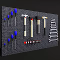 Hardware Tools Collection Including Hammers Screwdrivers And Wrenches Neatly Arranged On Black Background Board