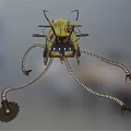 Yellow Mechanical Creature With Multiple Tentacles Glowing Blue Accents And Metal Structure 3d model