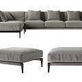 Modern Gray Fabric Sectional Sofa Set With Plush Cushions And Ottomans