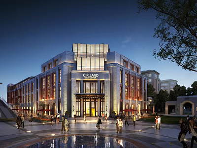 Bustling Commercial Street With Modern Illuminated Architecture And Crowded Walking Plaza Area 3d model