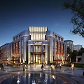 Bustling Commercial Street With Modern Illuminated Architecture And Crowded Walking Plaza Area