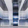 Modern Hotel Lobby Interior With White Columns Blue Gradient Backdrop And Lighting Design