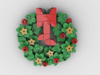 Creative Building Blocks Wreath With Green Leaves Red Flowers And Yellow Stars 3d model