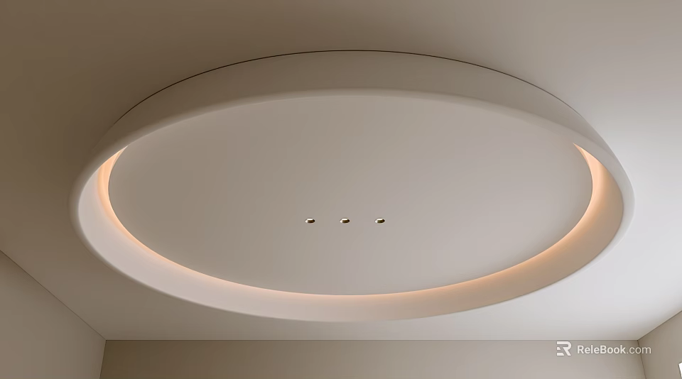 Modern Circular Ceiling Design With Recessed Spotlights And LED Strip Lighting 3d model 