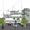 Modern Commercial Street With Modern Architecture Cars Street Lights And Greenery