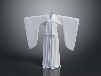 White Traditional Chinese Robe with Wide Sleeves and Flowing Long Skirt Elegant Design 3d model