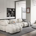 Modern Living Room Interior With Puffy Sofa Floor Lamp And City View
