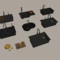 Assorted Dark Gray Kitchen Sinks With Faucets Cutting Boards and Fresh Fruits
