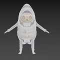 Cartoon Game Skeleton Character in Blue Shark Costume with Open Mouth and Green Stains