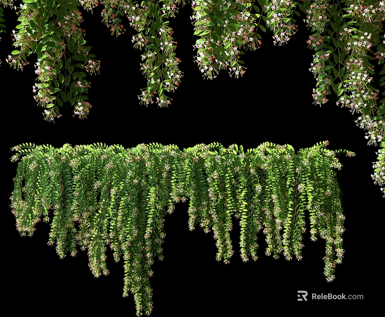 Lush Hanging Vines With Green Leaves And Small White Flowers Decoration 3d model 