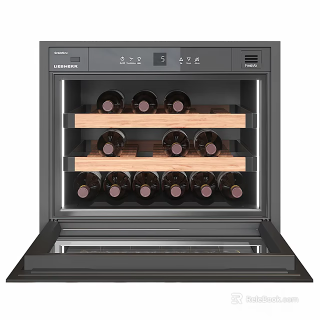 Built in Wine Cooler with Glass Door Wooden Shelves and Multiple Wine Bottles Storage 3d model 