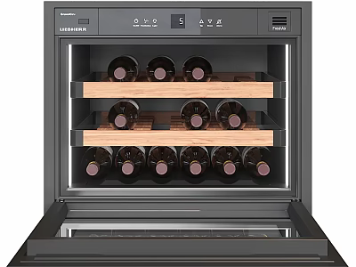 Built in Wine Cooler with Glass Door Wooden Shelves and Multiple Wine Bottles Storage 3d model