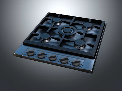 Sleek Black Glass Kitchen Gas Cooktop With Multiple Burners And Control Knobs 3d model