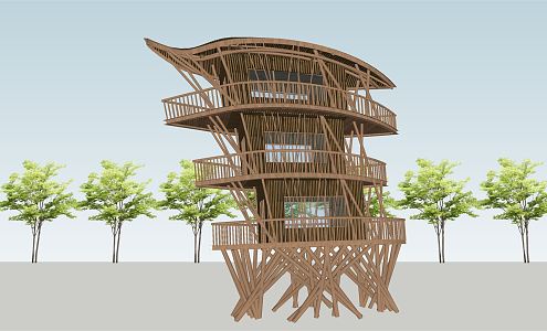 New Chinese Style Watchtower Bamboo Landscape Building Tower 3d model