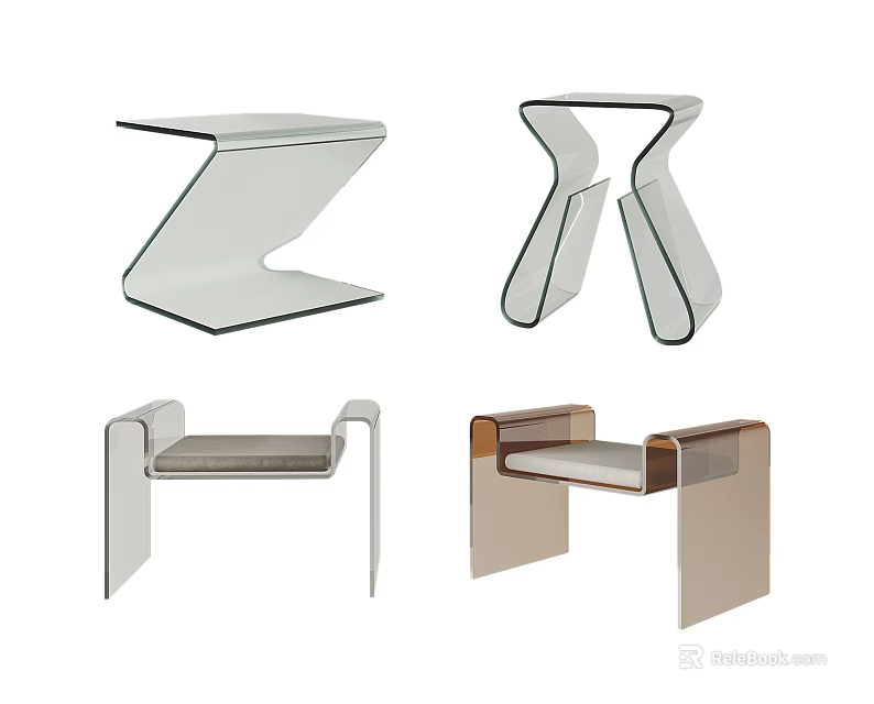 Modern Transparent Stools With Upholstered Seats And Creative Design Shapes 3d model
