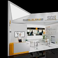 SGS Modern Exhibition Booth Interior With Reception Desk Tables Chairs And Display Plant