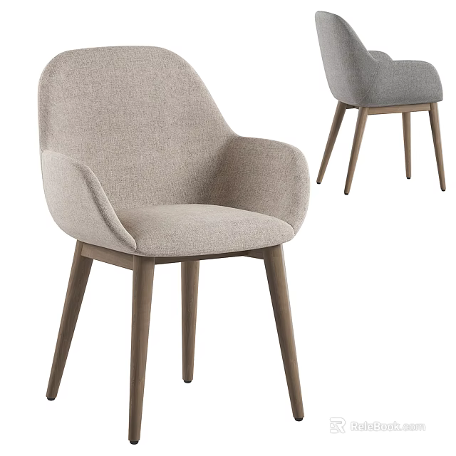 Modern Upholstered Leisure Chair With Light Beige Fabric Curved Arms And Wooden Legs 3d model 
