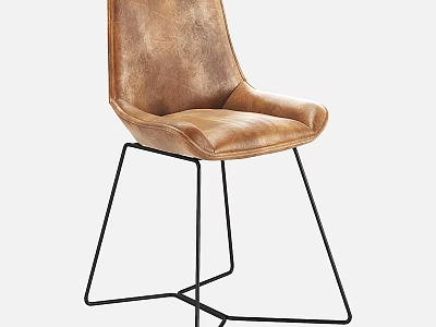 Modern Brown Leather Upholstered Dining Chair with Sturdy Black Metal Frame 3d model