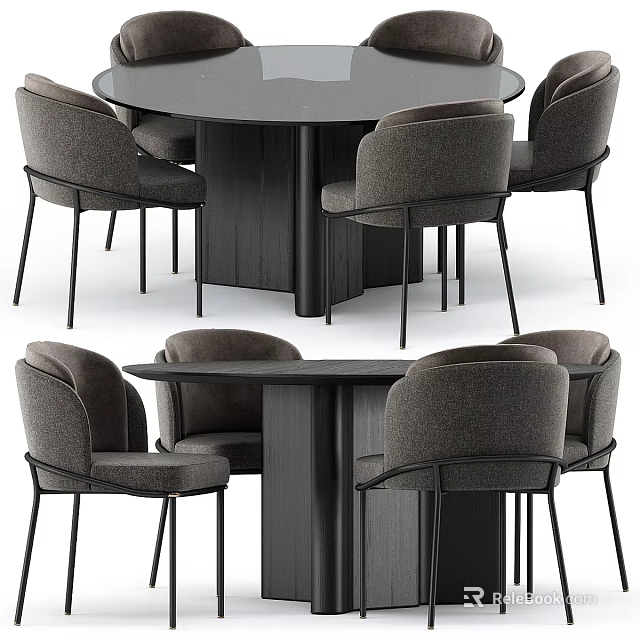 Modern Grey Upholstered Dining Chair With Slender Black Metal Legs For Stylish Home Dining Space 3d model 