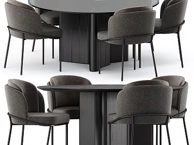Modern Grey Upholstered Dining Chair With Slender Black Metal Legs For Stylish Home Dining Space 3d model