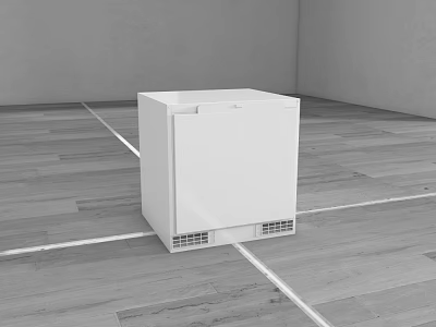 Minimalist White Refrigerator Cabinet In Room With Wooden Floor And Gray Wall 3d model