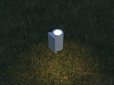 Bright Square White Outdoor Light with Round Top Illuminating Grass Area 3d model