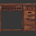 Solid Wood Classic Writing Desk With Lattice Detail Drawers And Cabinet Storage