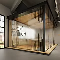 Creative Design Exhibition Glass Wall With Perforated Metal Accents In Bright Interior Space