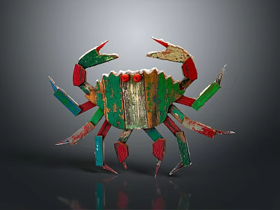 Colorful Crab Sculpture With Green Red Blue Claws And Unique Artistic Design 3d model