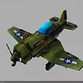 Vintage Green Airplane with Blue Cockpit Canopy and White Stars on Wings Propeller Design