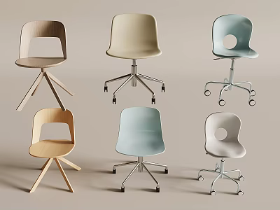 Modern Office Chairs With Different Designs Neutral And Light Colors Swivel Bases And Fixed Legs 3d model