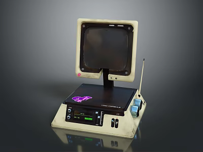 Vintage Electronic Device With Screen Antenna Control Panel Green Indicators And Purple Logo 3d model