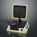 Vintage Electronic Device With Screen Antenna Control Panel Green Indicators And Purple Logo