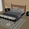 Scalloped Headboard Double Bed Interior Design With Pillows Blanket Nightstands Vase Rug And Window Blinds