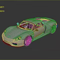 Silver Sleek Sports Car With Green Alloy Wheels On Reflective Surface