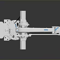 White ABB Industrial Robot Arm With Multiple Joints And Blue Base Details