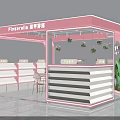 Pink Beauty Salon Kiosk With Green Plants Counter And Display Shelves
