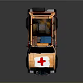 Orange Off Road Vehicle With Red Cross Symbol Roof Rack Carrying Luggage For Rescue Missions