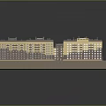 Multi Story Residential Building Model With Yellow Exteriors Dark Roofs And Central Green Area