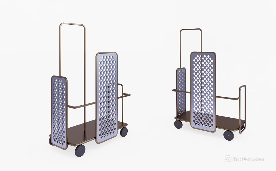 Stylish Modern Rolling Utility Carts with Metal Frame and Perforated Panels 3d model 