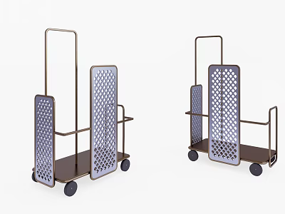 Stylish Modern Rolling Utility Carts with Metal Frame and Perforated Panels 3d model